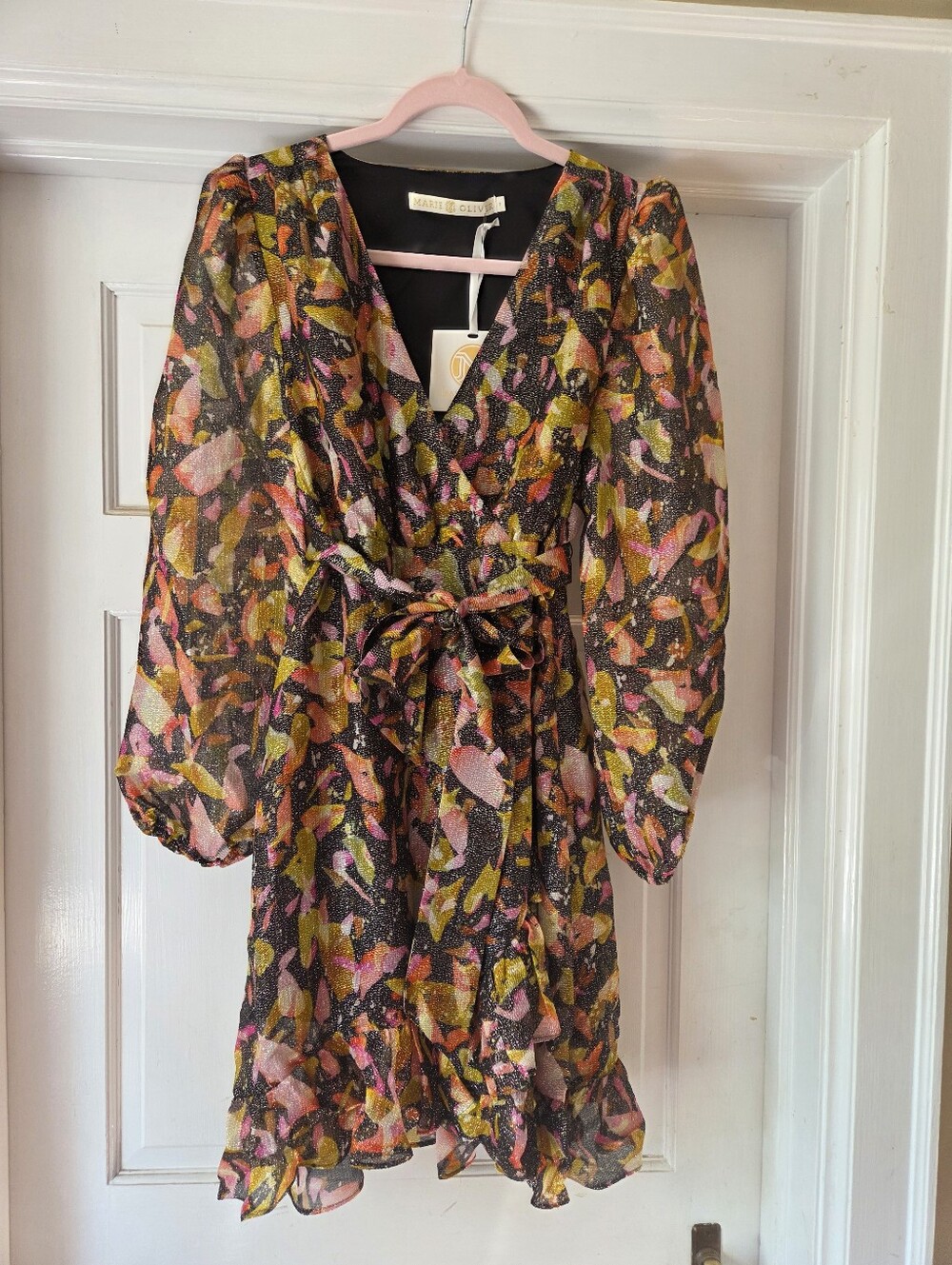 NWT Marie Oliver Wiley Metallic Floral Wrap Mini Dress - Size 6